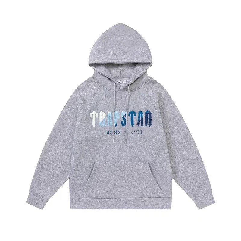 Grey Men\'s Trapstar Blue Logo Hoodies, Trapstar London | 6425MOGRV