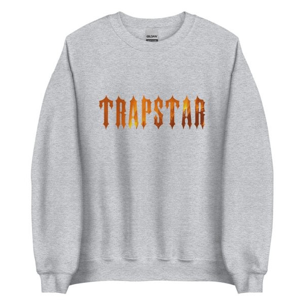 Grey Men\'s Trapstar Fire Logo Sweatshirts, Trapstar London | 9235ZLGAE