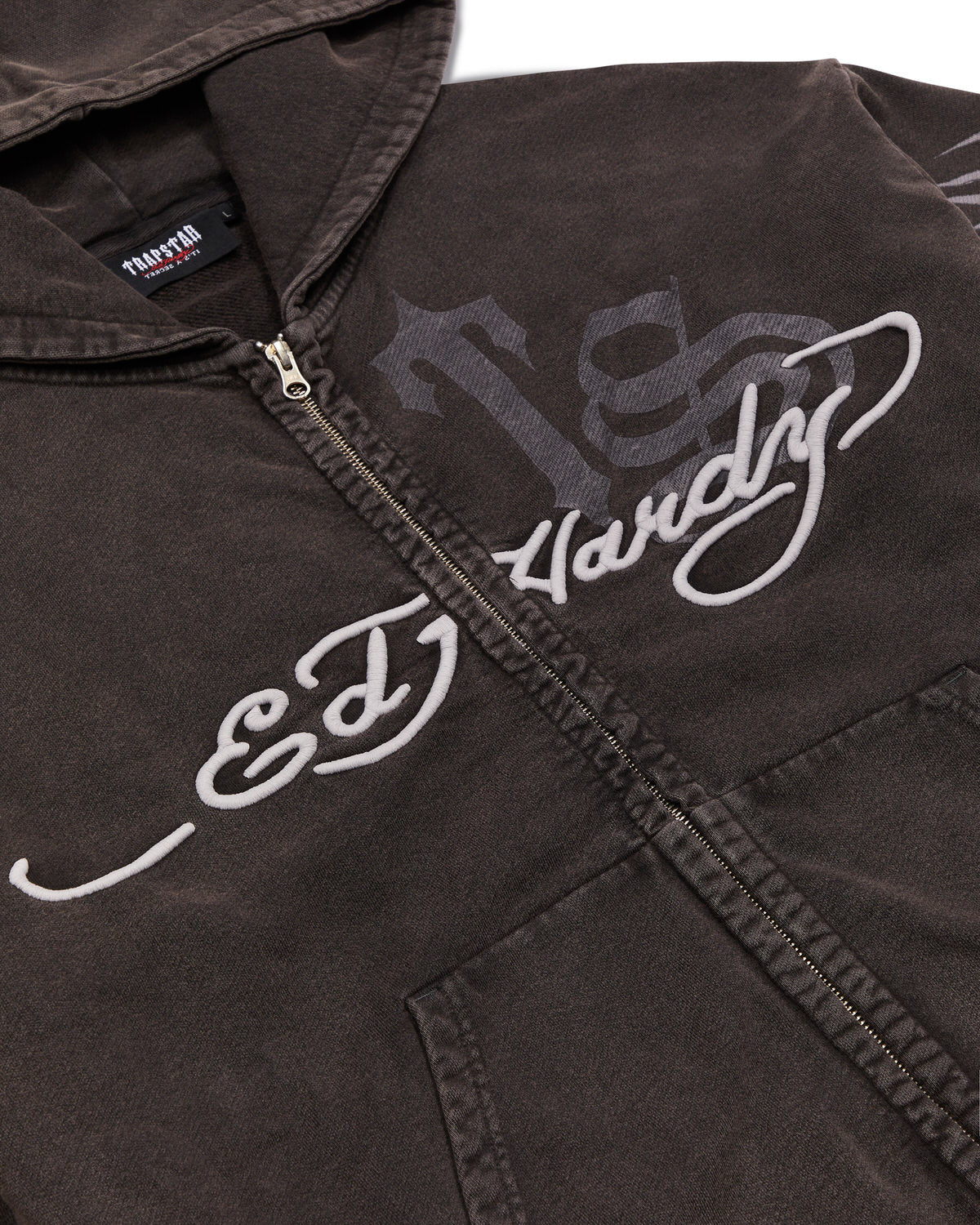 Grey Men's Trapstar x Ed Hardy Script Hoodies, Trapstar London | 3402UBLIV