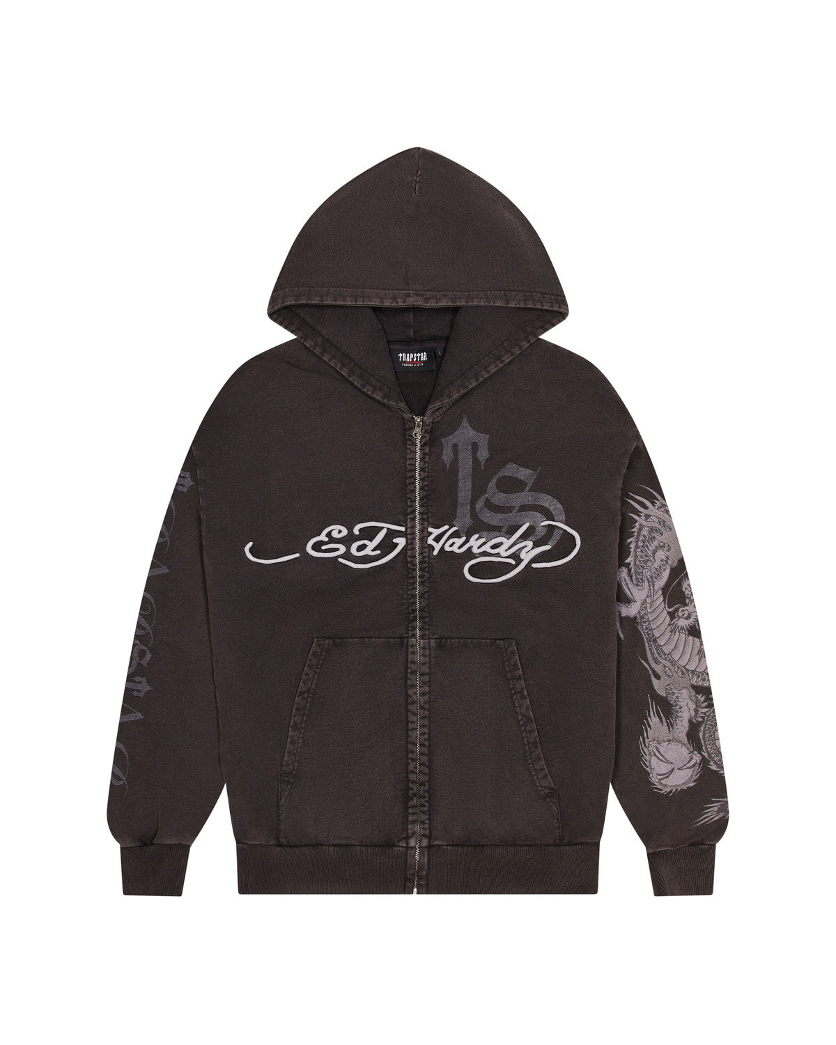 Grey Men\'s Trapstar x Ed Hardy Script Hoodies, Trapstar London | 3402UBLIV