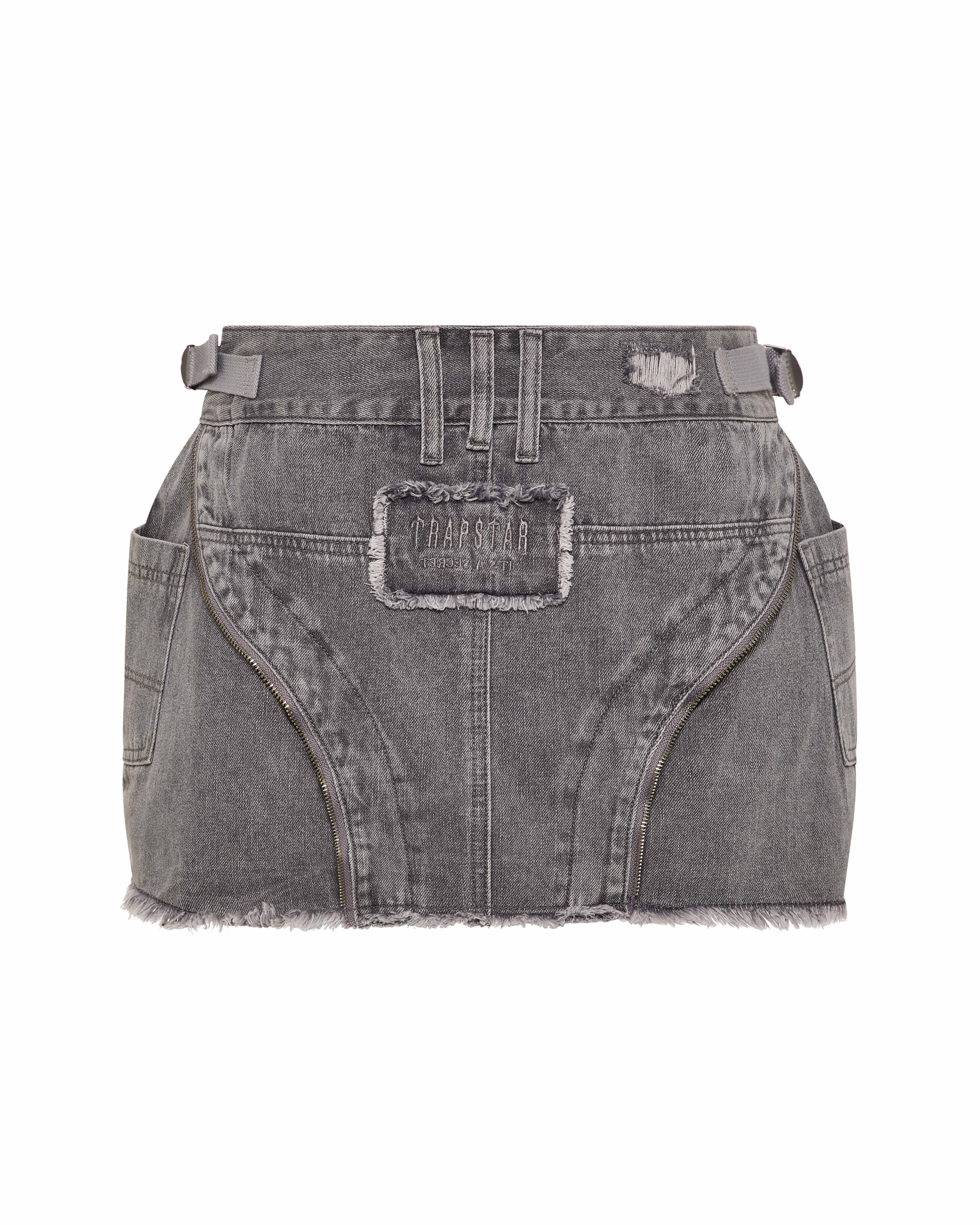 Grey Women's Trapstar Irongate T Denim Zip Detail Mini Skirts, Trapstar London | 0495TYNPO