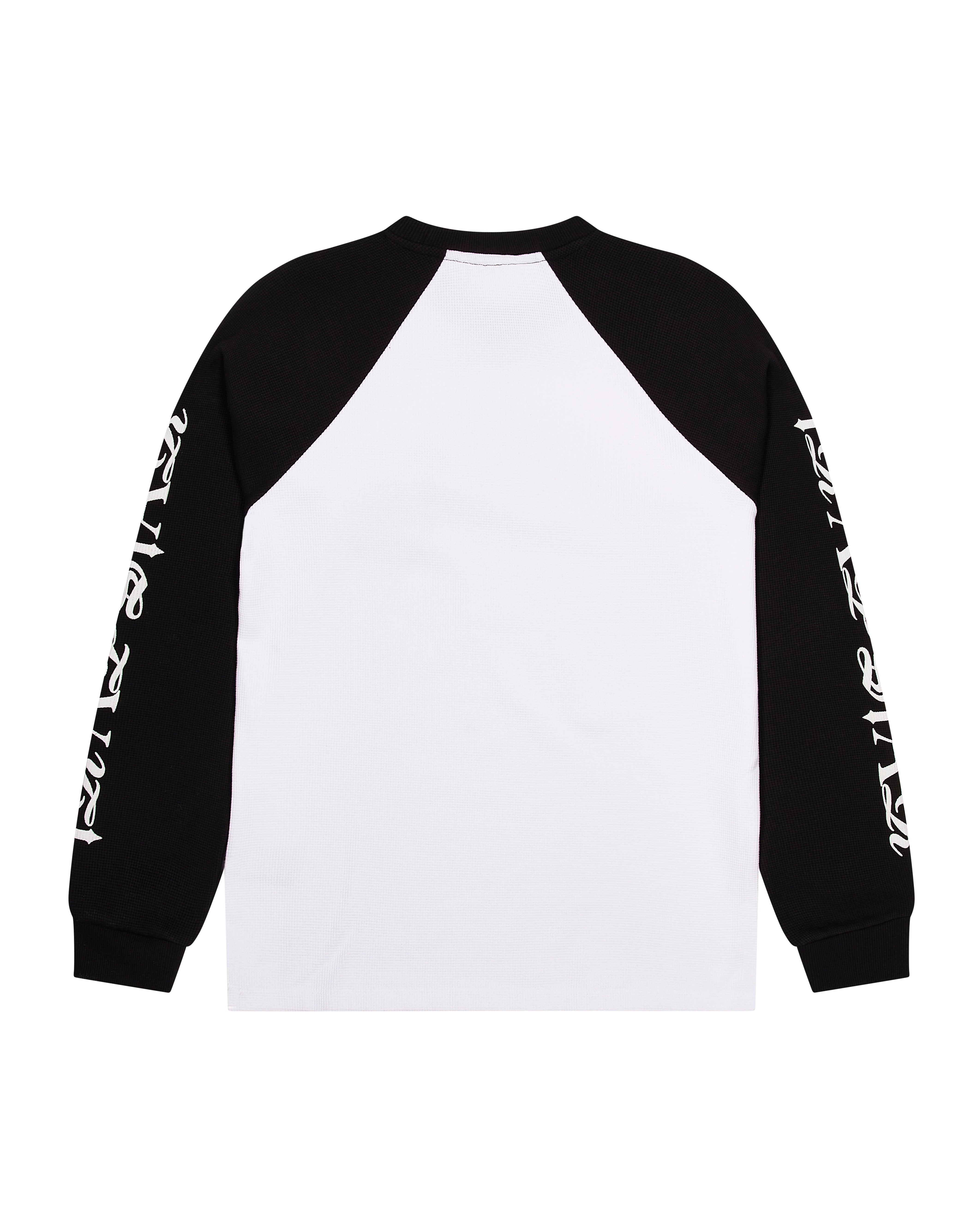 White / Black Men's Trapstar Script Waffle LS Sweatshirts, Trapstar London | 0429ECVOU