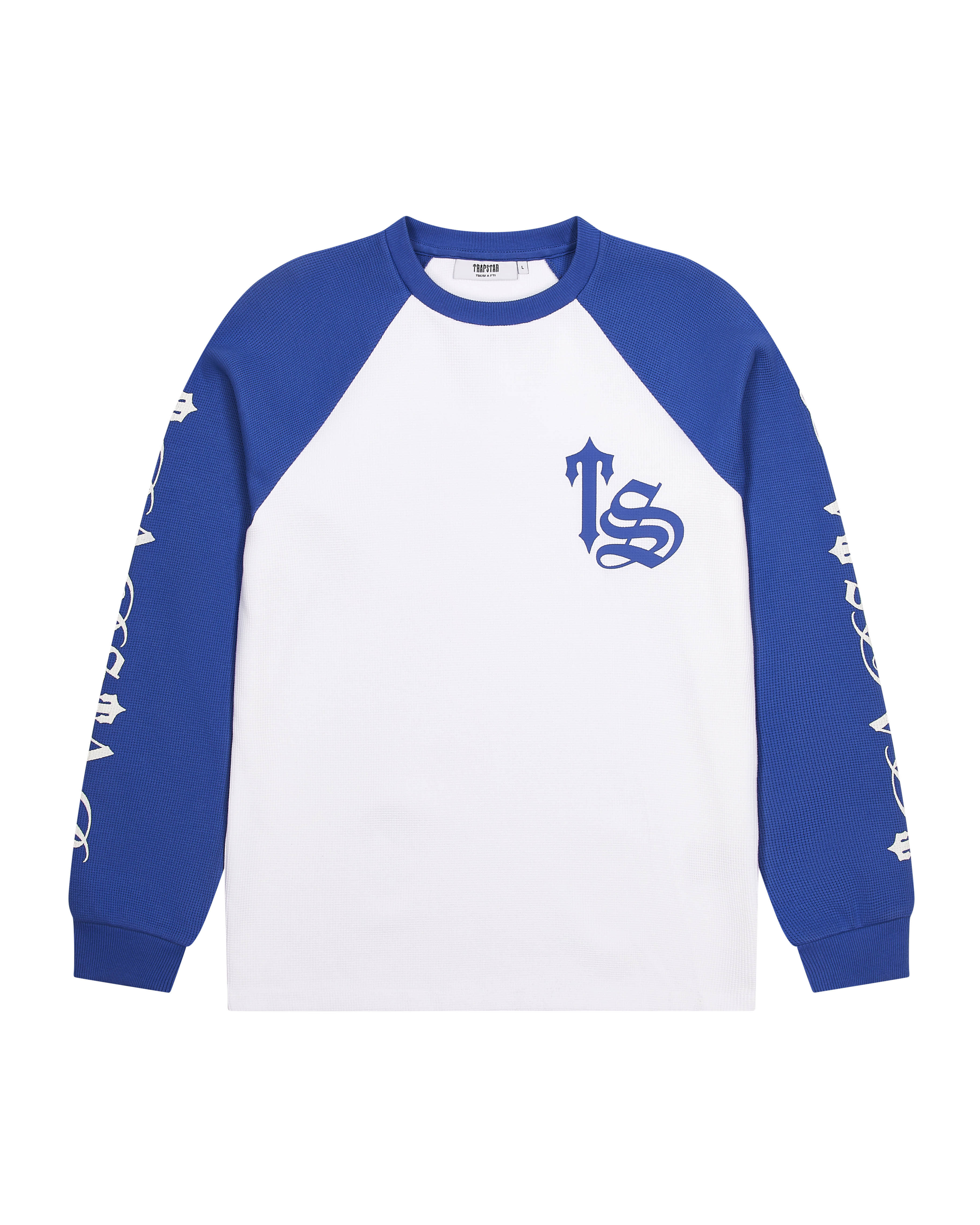 White / Blue Men\'s Trapstar Script Waffle LS Sweatshirts, Trapstar London | 1958QBSOX